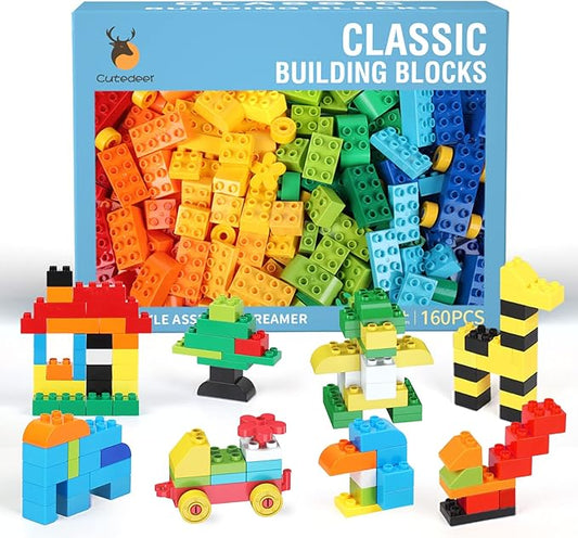 160 Piece Building & Construction Toys for Kids Toddlers, Classic Big Blocks Set Compatible with All Major Brands, STEM Large Building Bricks with Gift Box for All Ages Boys Girls